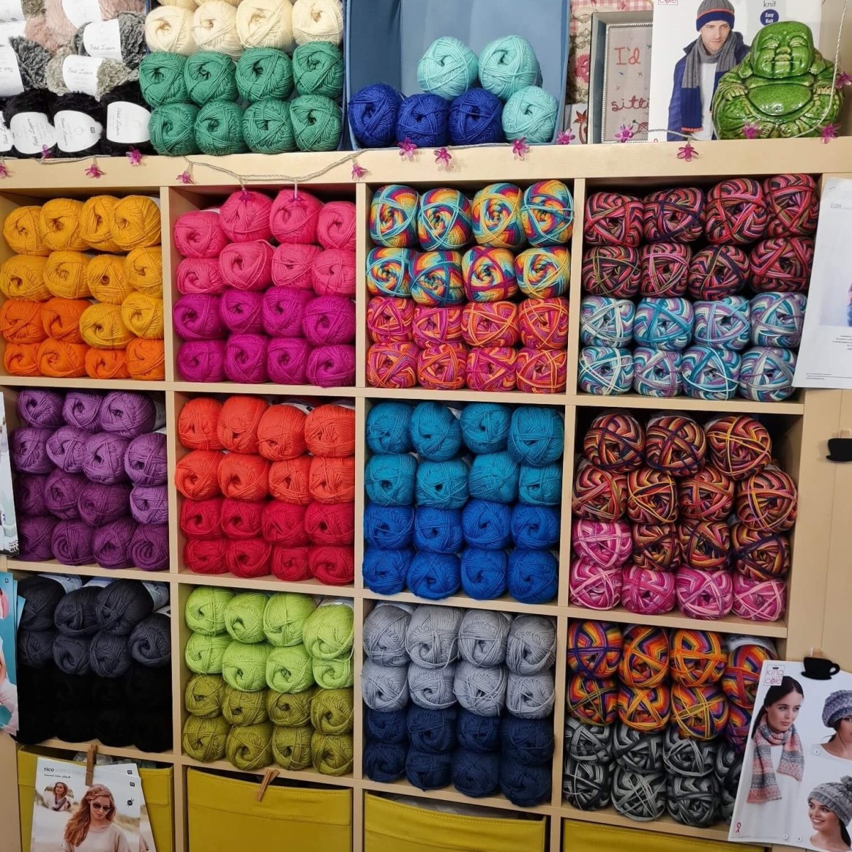 Yarn Selection in Sitting Knitting Store