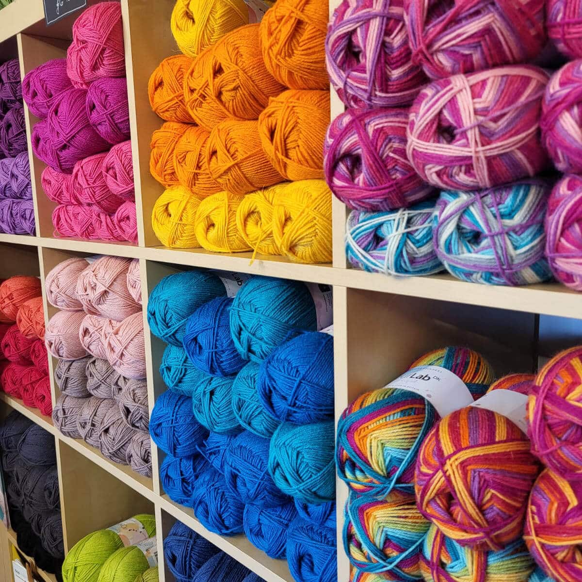 Shelf full of yarn