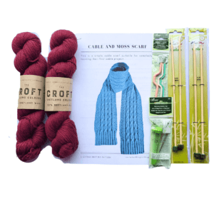 Sitting knitting kits - cable and moss scarf - deluxe kit