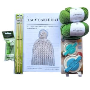 Sitting Knitting kits - lacy cable hat - full kit