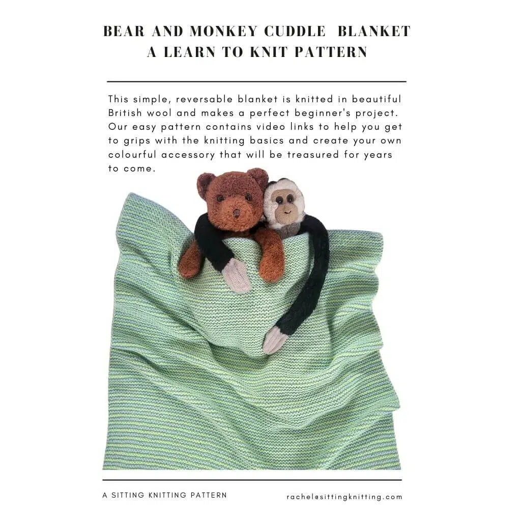 Sitting Knitting Pattern - Bear and Monkey Cuddle Blanket