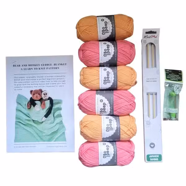 Sitting Knitting - Bear and Monkey Blanket Knitting Kit - Pumpkin and Cheeky Chops