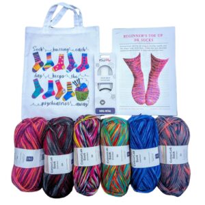 Sitting Knitting -Beginners Toe Up Sock Kit - DK - Kit Contents