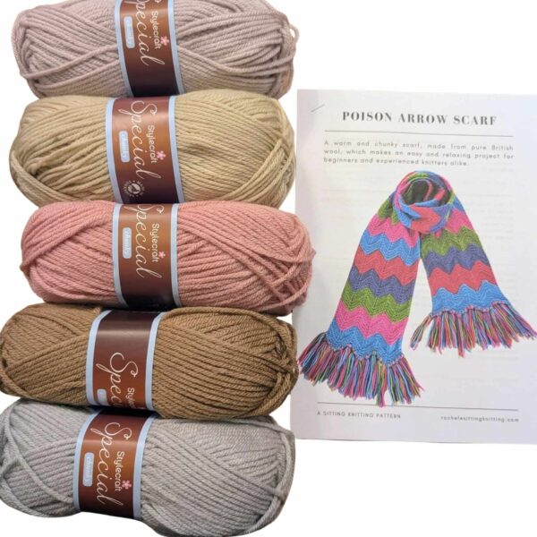Sitting Knitting - Poison Arrow Scarf Knitting Kit - Stylecraft Special Chunky - Neutral Sitting Knitting - Poison Arrow Scarf Knitting Kit - Stylecraft Special Chunky - Neutral